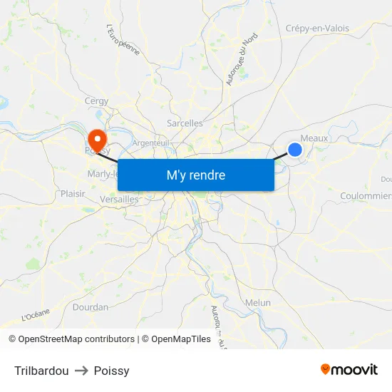 Trilbardou to Poissy map