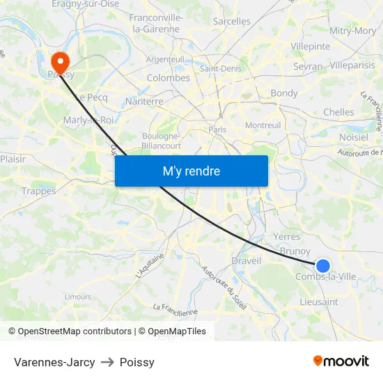 Varennes-Jarcy to Poissy map