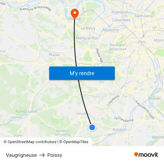 Vaugrigneuse to Poissy map