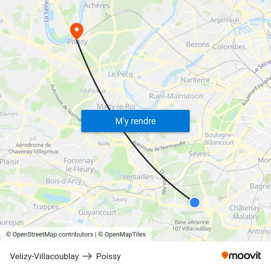 Velizy-Villacoublay to Poissy map