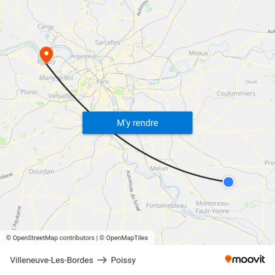 Villeneuve-Les-Bordes to Poissy map