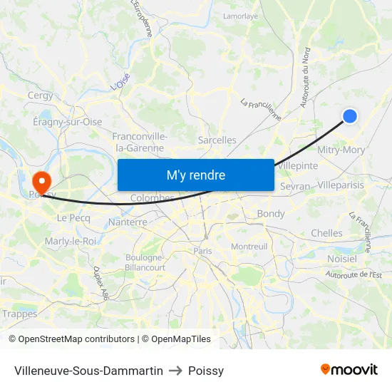 Villeneuve-Sous-Dammartin to Poissy map