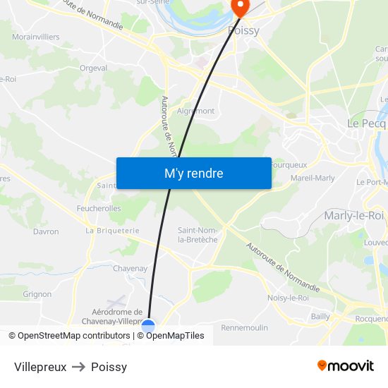 Villepreux to Poissy map