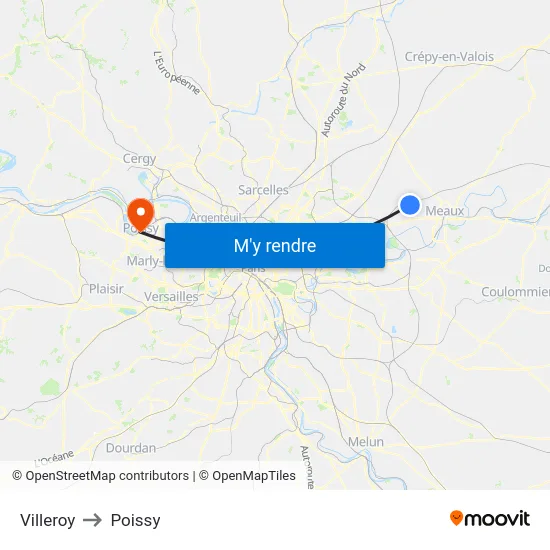 Villeroy to Poissy map