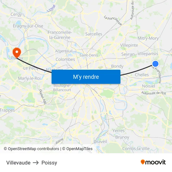 Villevaude to Poissy map