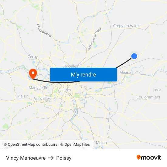 Vincy-Manoeuvre to Poissy map