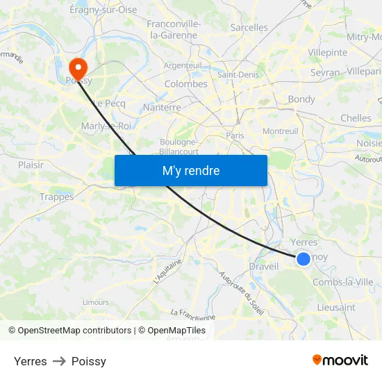 Yerres to Poissy map