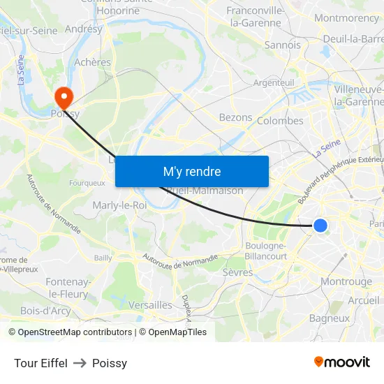 Eiffel Tower to Poissy map