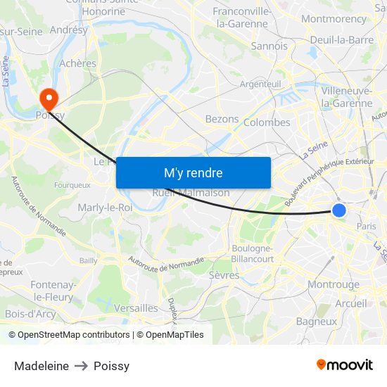 Madeleine to Poissy map