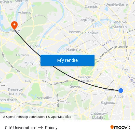 Cité Universitaire to Poissy map