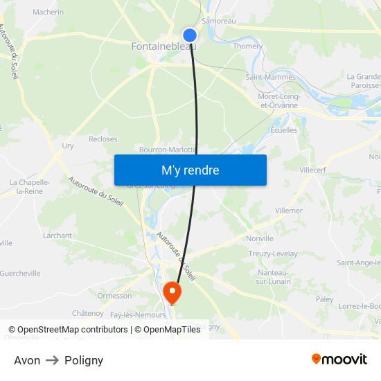 Avon to Poligny map