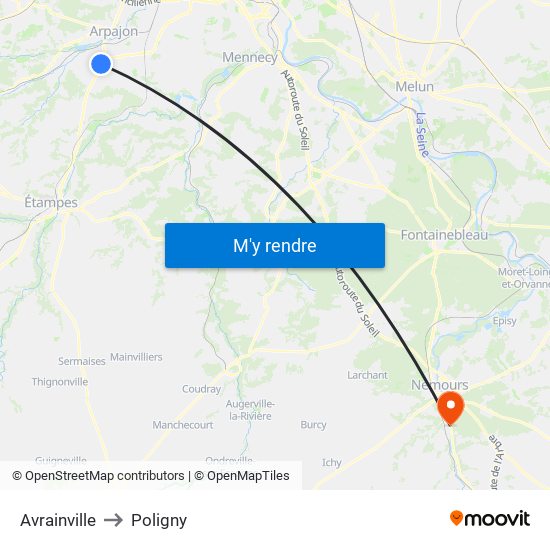 Avrainville to Poligny map