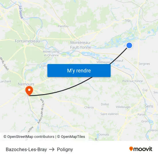 Bazoches-Les-Bray to Poligny map