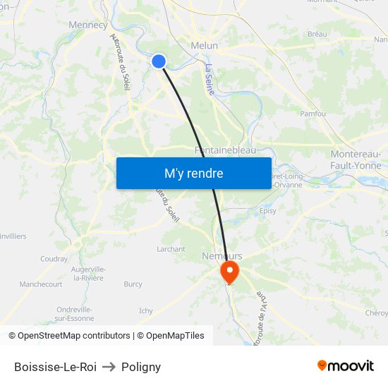 Boissise-Le-Roi to Poligny map