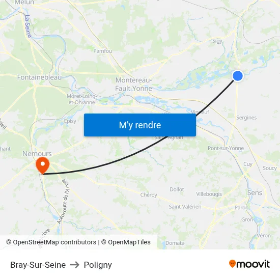 Bray-Sur-Seine to Poligny map