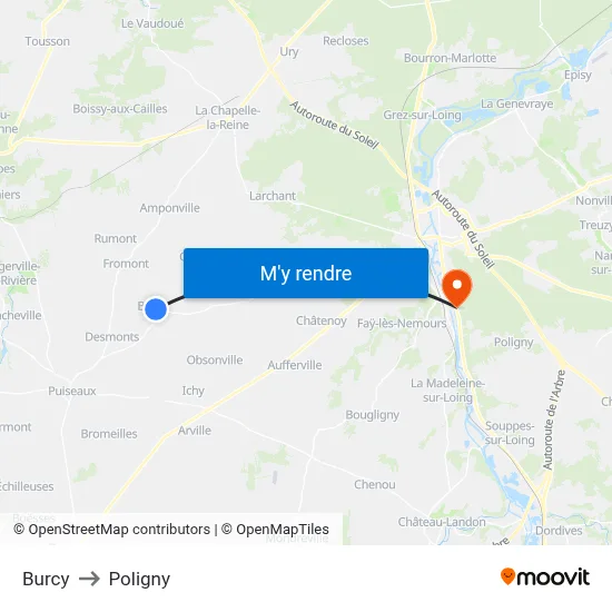 Burcy to Poligny map