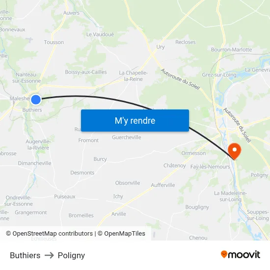 Buthiers to Poligny map