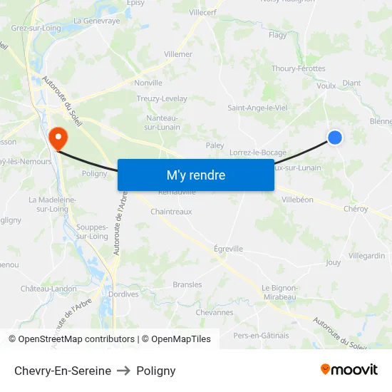 Chevry-En-Sereine to Poligny map