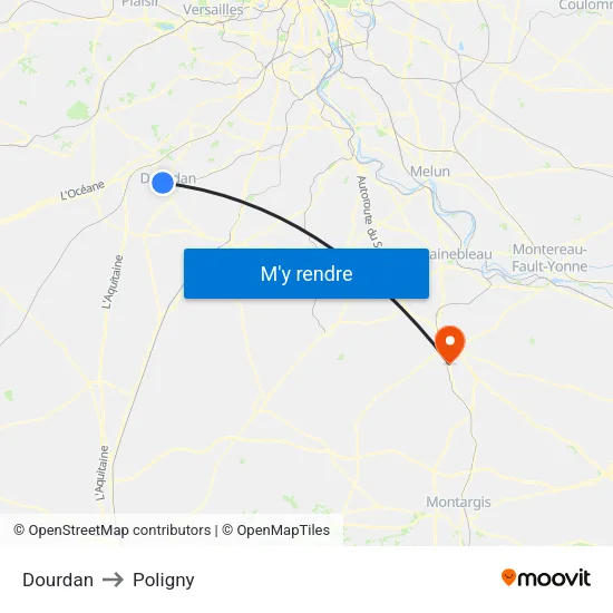 Dourdan to Poligny map