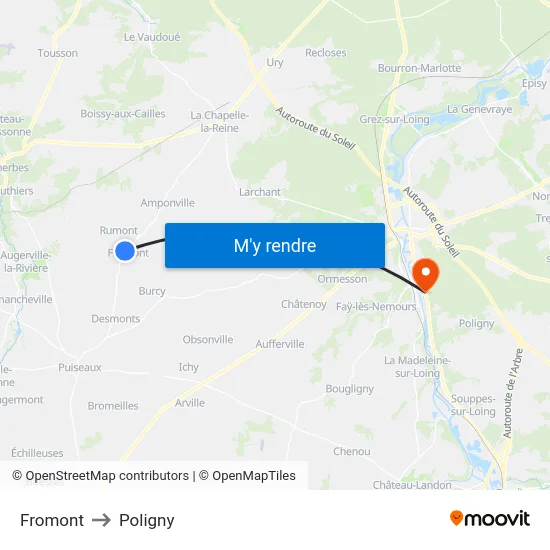 Fromont to Poligny map