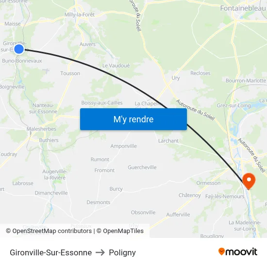 Gironville-Sur-Essonne to Poligny map