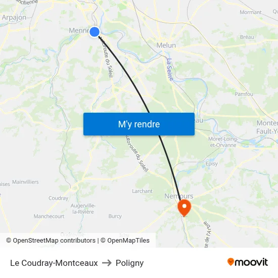 Le Coudray-Montceaux to Poligny map