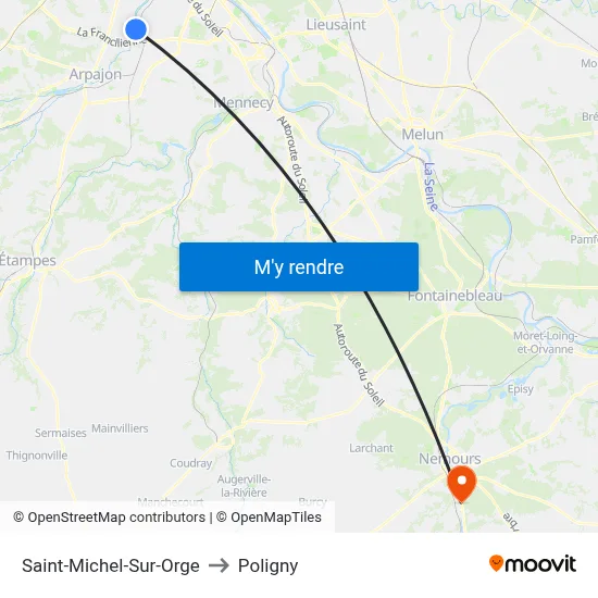 Saint-Michel-Sur-Orge to Poligny map