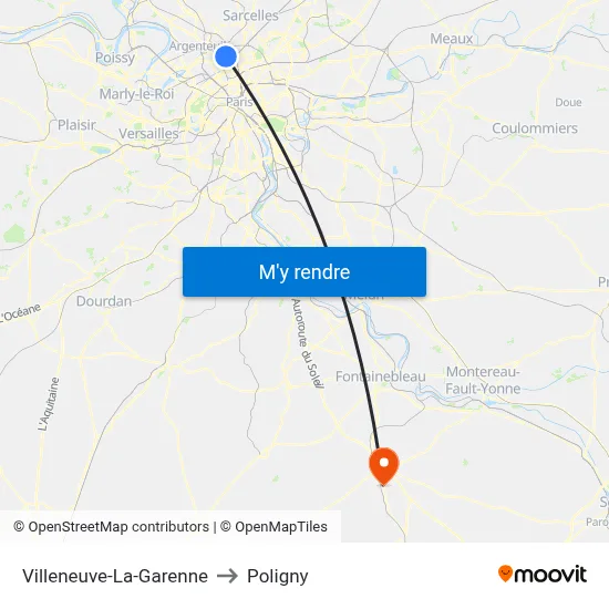 Villeneuve-La-Garenne to Poligny map