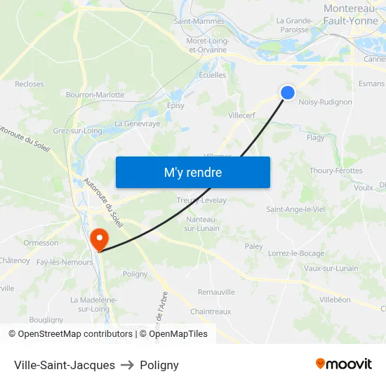 Ville-Saint-Jacques to Poligny map