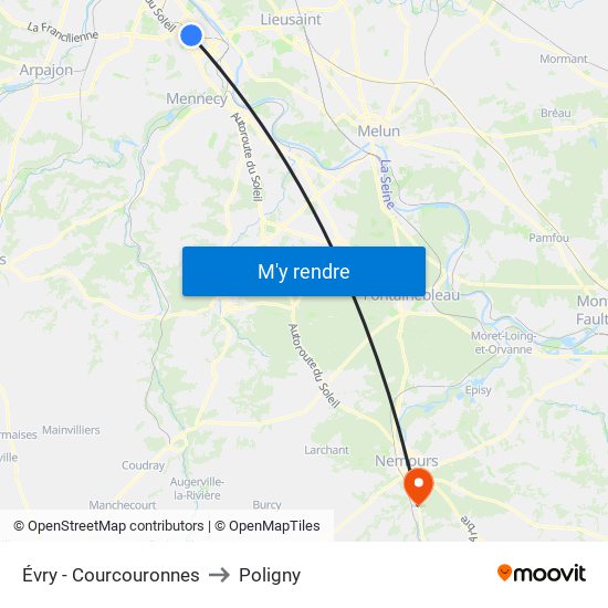 Évry - Courcouronnes to Poligny map