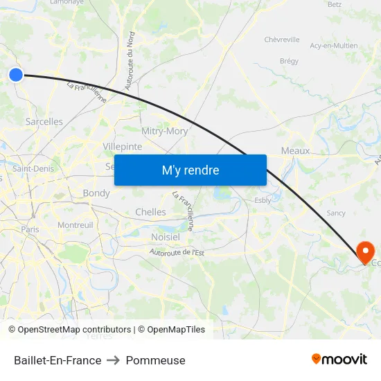 Baillet-En-France to Pommeuse map