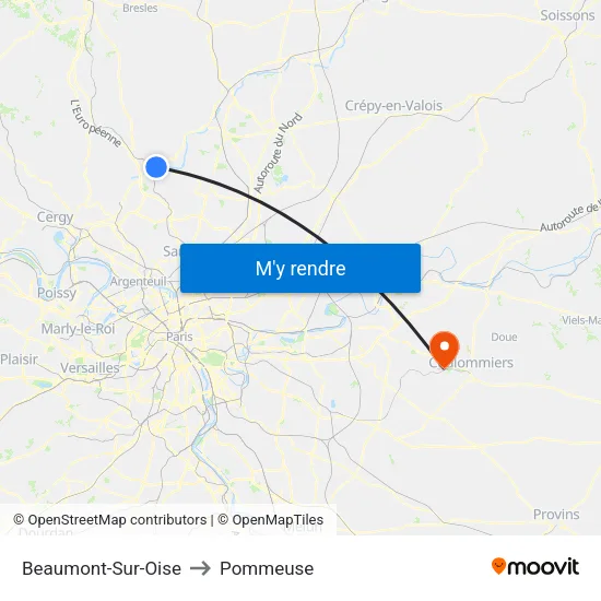 Beaumont-Sur-Oise to Pommeuse map
