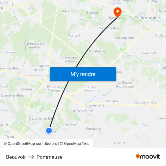 Beauvoir to Pommeuse map