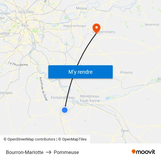 Bourron-Marlotte to Pommeuse map