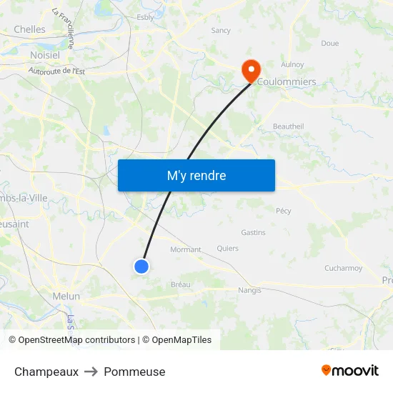 Champeaux to Pommeuse map