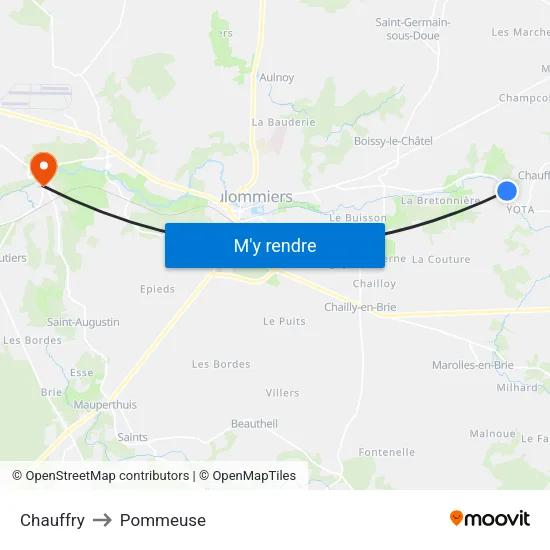 Chauffry to Pommeuse map