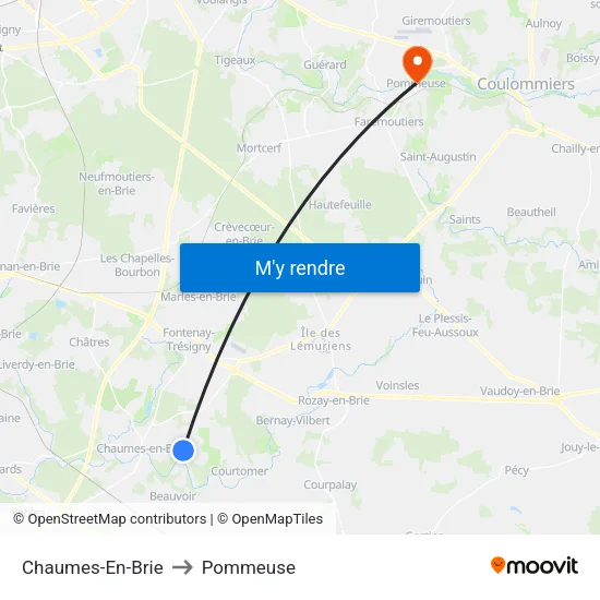Chaumes-En-Brie to Pommeuse map