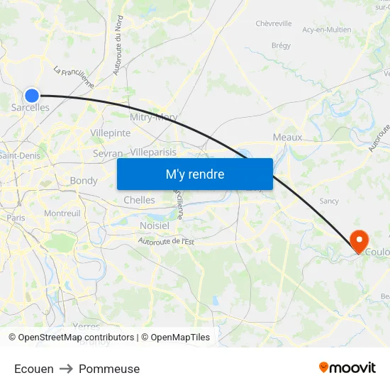 Ecouen to Pommeuse map