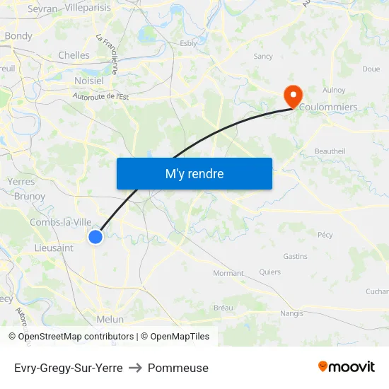Evry-Gregy-Sur-Yerre to Pommeuse map