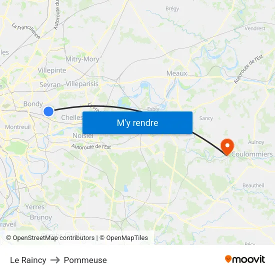 Le Raincy to Pommeuse map