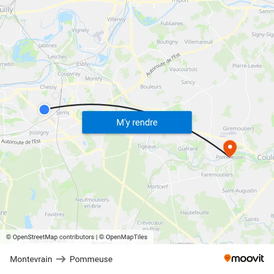 Montevrain to Pommeuse map