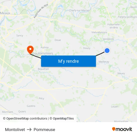 Montolivet to Pommeuse map