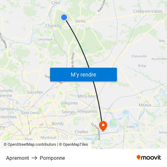 Apremont to Pomponne map