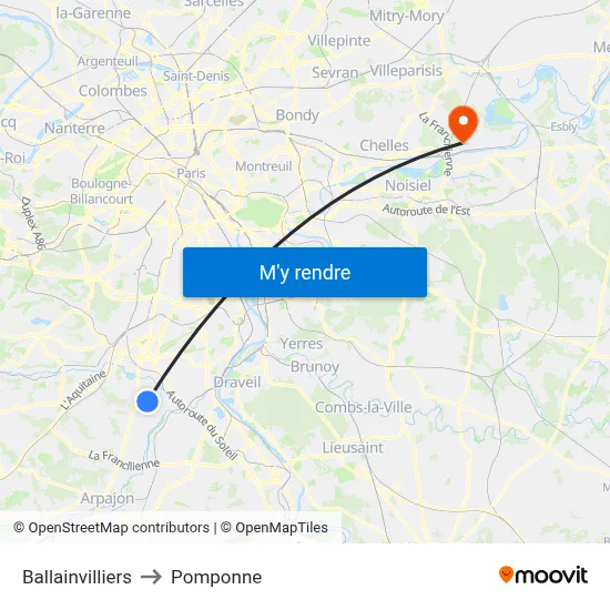 Ballainvilliers to Pomponne map