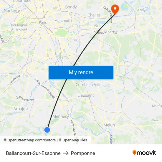 Ballancourt-Sur-Essonne to Pomponne map