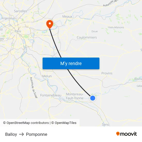 Balloy to Pomponne map