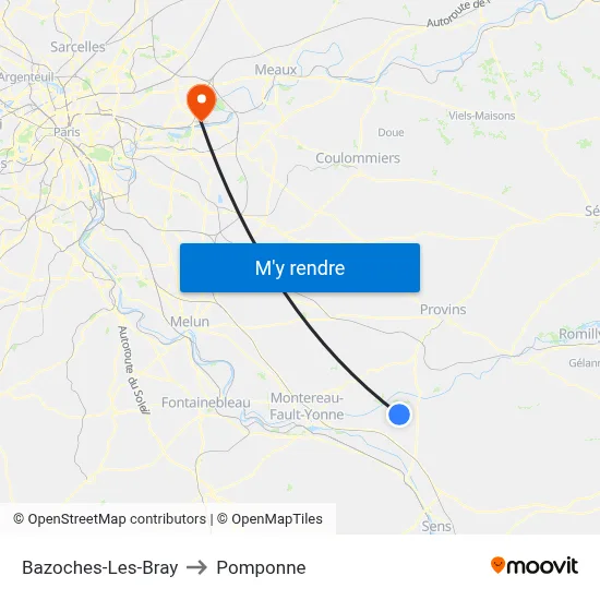 Bazoches-Les-Bray to Pomponne map