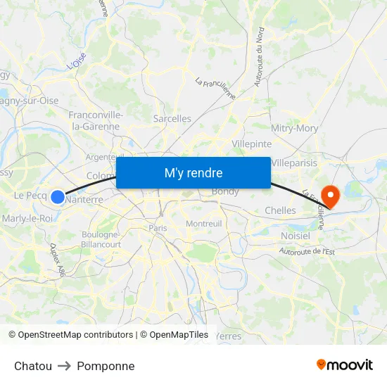 Chatou to Pomponne map