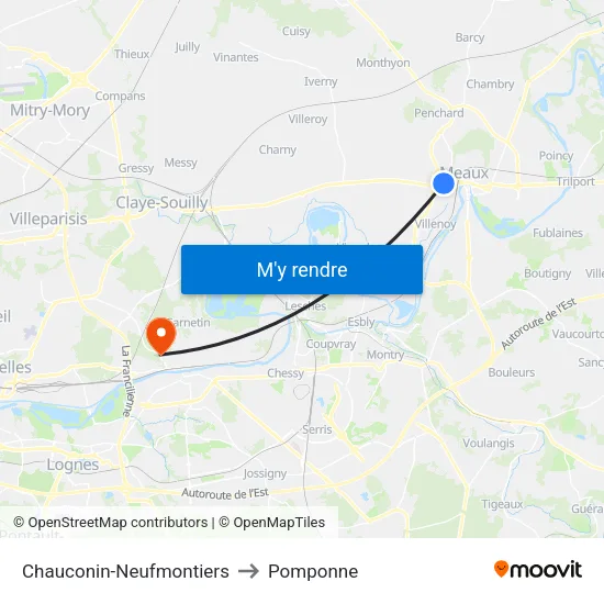 Chauconin-Neufmontiers to Pomponne map