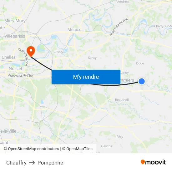 Chauffry to Pomponne map